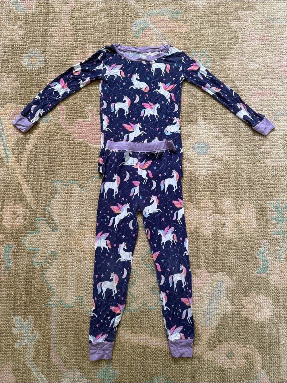 Little Sleepies Girls' Unicorn Print Pajama Set - Purple Trim